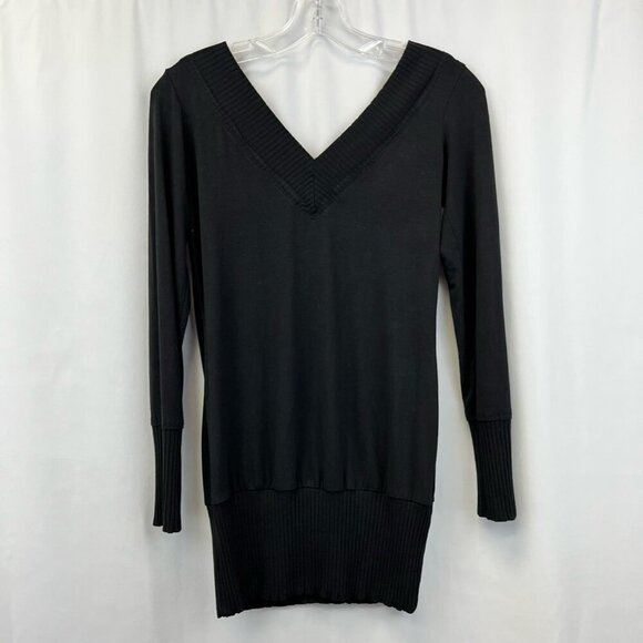 Cache Womens Sweater Black Stretch V Neck Long Sleeve Pullover USA XS - Picture 1 of 11